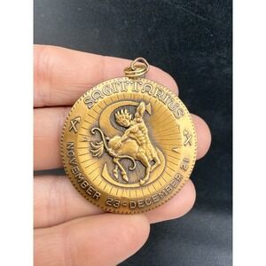Vintage Sagittarius Zodiac Medallion Pendant Gold Tone